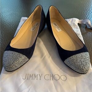 Jimmy Choo Navy Flats with Silver Detailing